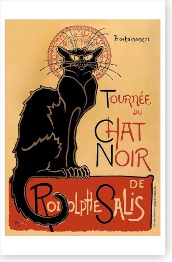 A French poster with a skinny cartoon cat on it